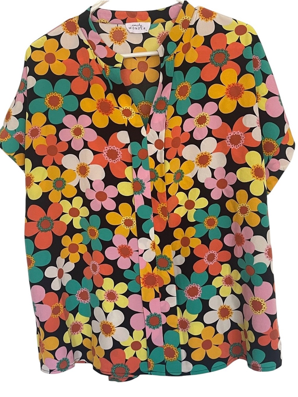 Emily Wonder Retro Floral Blouse Size Large Mod Flower Power Boho Top
